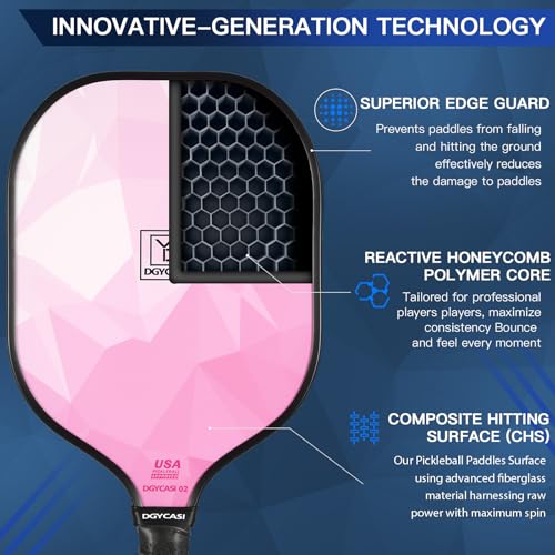 YC DGYCASI Pickleball Paddles Set of 2, 2026 USAPA Approved Fiberglass Pickleball Set, Lightweight Pickle Ball Rackets 2 Pack, 2 Outdoor Pickleball Balls, 2 Indoor Balls, 1 Bag, Pink
