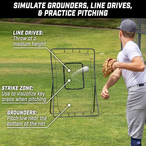 GoSports 5 x 3 ft Baseball & Softball Pitching and Fielding Rebounder - Pitch Back Return Net with Strike Zone