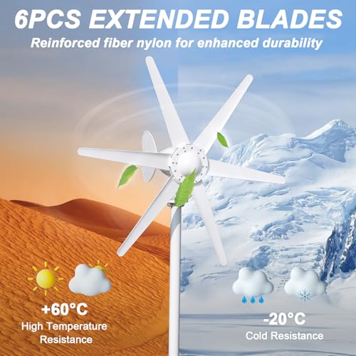 800W 12V/24V Wind Turbines Generator, 6-Blade Fan Wind Turbines Generator Kit, Electromagnetic Electricity Producer Equipment