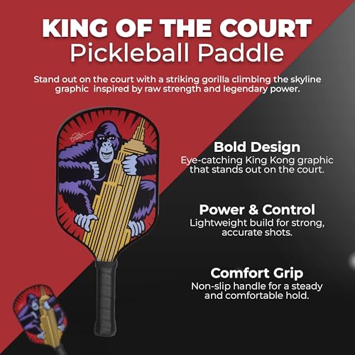 Pop Art Paddles Carbon Fiber Pickleball Paddles, Textured Honeycomb Core Pickleball Racket with Cushion Grip, Designed for Control and Balance by Legendary Pop Artist Burton Morris (Red)