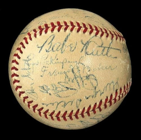 Babe Ruth Ty Cobb Cy Young Jimmie Foxx Tris Speaker 34 Sigs Signed Baseball JSA - Autographed Baseballs