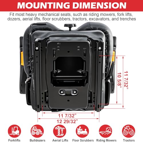 Universal Lawn Mover Seat, Zero Turn Mower Suspension Seat,Highback Low Suspension Forklift Seat with Adjustable Headrest,Adjustable Armrests Shock Absorber Heavy Duty Seat