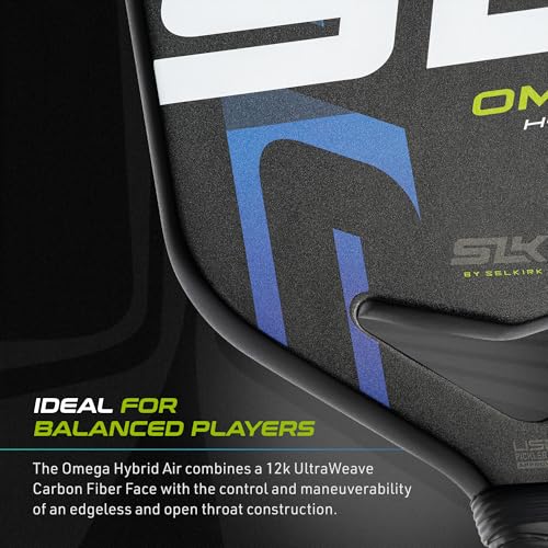 Selkirk Sport SLK Omega Hybrid Air Elongated Pickleball Paddles | Carbon Fiber Pickleball Paddle with Polymer Core | Aerodynamic Open Throat Design for Power and Control | ProSpin+ Texture | XL Oasis