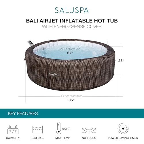 Bestway SaluSpa Bali Smart AirJet Inflatable Hot Tub Round Portable 5-7 Person Spa with 180 AirJets, App Control and EnergySense Cover, Brown Rattan