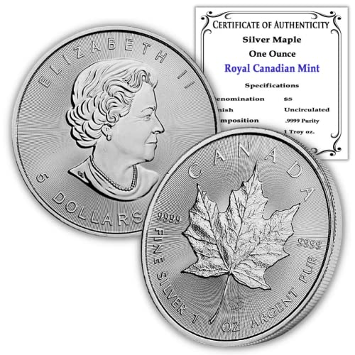 1988 - Present (Random Year) 1 oz Canadian Silver Maple Leaf Coin Brilliant Uncirculated with Certificate of Authenticity $5 Seller BU