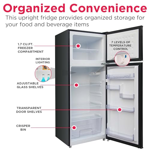 Frigidaire EFR753 Retro Apartment Size Refrigerator with Top Freezer - 2 Door Fridge with 7.5 Cu Ft of Storage Capacity, Adjustable Spill-Proof Shelves, Door & Crisper Bins, Black