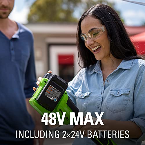 Greenworks 48V (24V x 2) 15" String Trimmer, (2) 2Ah Batteries and 4A Dual Port Charger Included