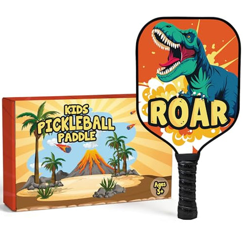 Dany x Kevin Kids Pickleball Paddle – Dinosaur Design for Ages 3–12 | Lightweight Fiberglass (0.37 lbs) | Small Grip for Easy Control | Fun Beginner Gift for Boys, Girls, Toddlers & Youth