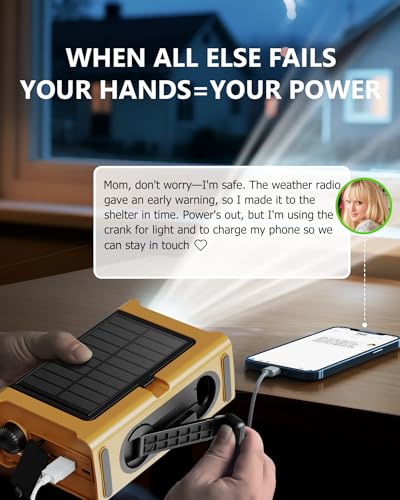 Emergency Weather Radio with Large Solar Panel, Efficient Hand Crank & Real 12000mAh Battery | AM/FM/NOAA Bands, LED Flashlight, Reading Lamp, SOS Alarm & Phone Charger for Camping, Blackout, Survival