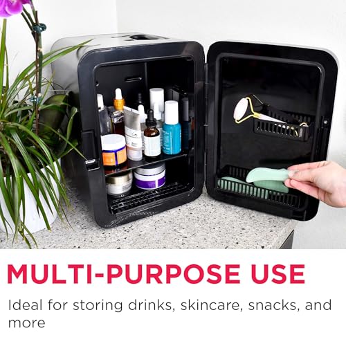 Frigidaire Mini Personal Fridge Cooler, Countertop, Holds Up to 10L/15 Cans, Brushed Black Stainless Rugged Design, Portable for Skincare, Makeup, Car, Office, Bedroom, Dorm Room, or Cabin