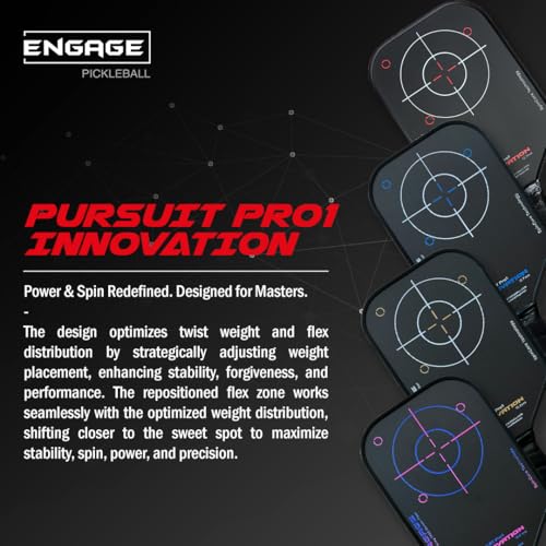 Engage Pursuit Pro1 Innovation Pickleball Paddle, Raw Carbon Fiber, 15.2mm, 7.8-8.2oz, USAPA-Approved, (Arctic Gold, 15.2 mm Core)