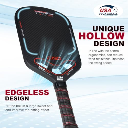 Pickleball Paddles, USAPA Approved Pickleball Paddle Pickleball Set with Pickleball Rackets, T700 Carbon Fiber, 16mm Thickness, Air Open Throat, Enhanced Spin & Control, Edgeless Design