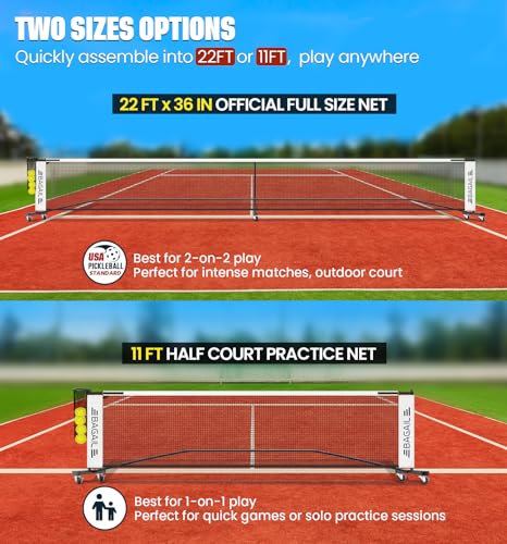 BAGAIL Portable Pickleball Net Set with Wheels, 22 FT Regulation Size & 11 FT Half Court Size 2-in-1 Pickle Ball Net with Ball Collector, Carry Bag, Easy Setup for Outdoor Indoor Driveway - White