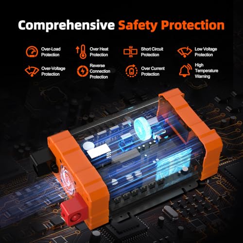 BELTTT 1000Watt Pure Sine Wave Inverter 12V DC to 120V AC for RV, Truck, Off-Grid Solar Car Power Inverter 12V to 110V Converter with Dual AC Socket and 5V 2.1A USB, Intelligent LCD, 2000W Peak