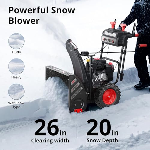 AMERISUN 26-Inch 2-Stage Gas Snow Blower with 212cc Engine, Self-Propelled Snow Thrower with 120V Electric & Recoil Start, Heavy-Duty 26" Clearing Width, 20" Intake Height, 180° Chute Rotation
