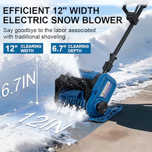 Electric Snow Shovel, 12" Snow Blower Cordless 21V 3000mAh Batteries, 19.7FT Throw Distance, Lightweight 14lb, Battery Snow Blower for Driveway Steps Patio Sidewalk, Snow Machines for Outdoors