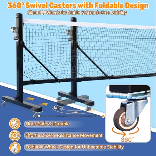 Seliyoo Pickleball Net for Driveway Court Backyard,Heavy Duty Pickleball Nets with Wheels and Hand Wich,22FT Regulation Size for Outdoor Indoor, Tool Free Pickleball Net System with Carrying Bag