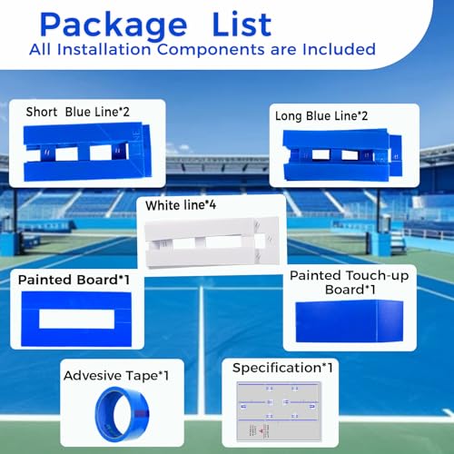 Reusable Pickleball Court Marking Kit, 44x20 Feet Durable Plastic Full-Court Pickleball Court Stencil Kit for Concrete, Instead of Paperboard, Easy Layout with All Accessories Included