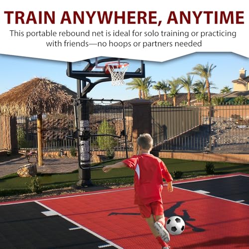 MegaNets Basketball Rebounder, 40"x40" Multi-Sport Training Rebound Net Adjustable Passback Net Setup on Poles, Ball Return System Suit for Basketball Volleyball Tennis Pickleball Baseball Practice