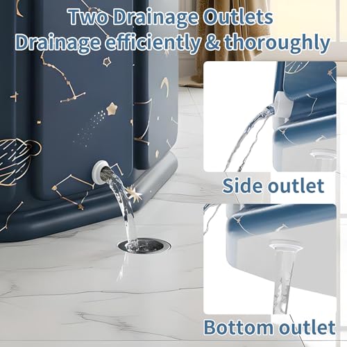 GENDLTHIJ Portable Foldable Hot Cold Bath Tub, Large Portable Hot Cold Bath Tub for Home Outdoors Gyms, Collapsible Soaking Bath Tub for Shower (77Gal) (Blue Planet Insulation Set)