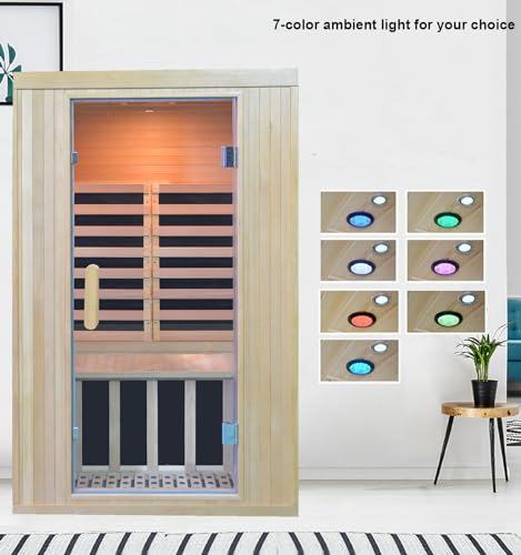 Kang Share Home Infrared Sauna 2 Person Sauna Wooden Canadian Hemlock 1650W Low Emf Graphene Carbon Plate Heater Indoor Saunas Spa 41.7 * 32 * 66 inches