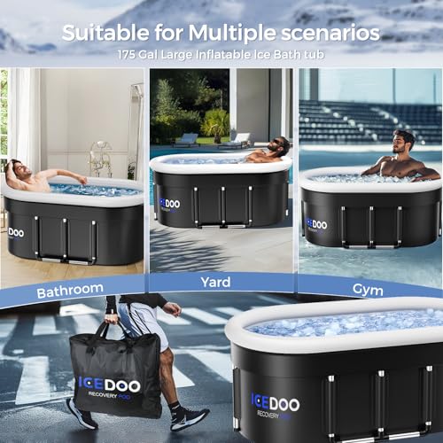 Wxtkkom New Upgrade XL 175-Gallon Oval Ice Bath Tub - 6 Layered Portable Bathtub, Drop-In Bathtubs Foldable with Cover Cold Plunge Tub for Athletes, Home Gym, Outdoor Recovery Use - Black