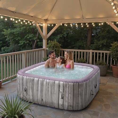 UHOMEPRO Inflatable Hot Tub Spa Set, Outdoor Bubble Massage Portable Hot Tubs with 130 Soothing Jets, Insulated Cover, Internal Heater Pump, 6 Filter Cartridges