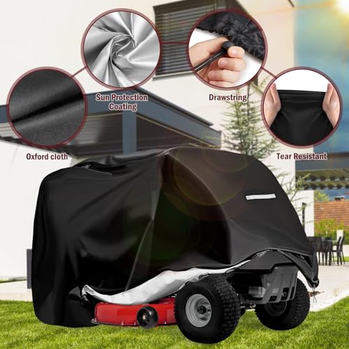 Riding Lawn Mower Cover - Riding Lawn Tractor Cover Outdoor Waterproof Heavy Duty 420D Anti-UV, Universal Fit Lawnmower Tractor Covers Up to 54" Decks, All Season Using, Lawnmower Covers for Outdoor