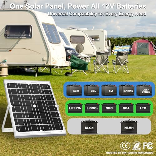 SOLPERK Solar Panel Kit 20W 12V, Waterproof Solar Battery Trickle Charger Maintainer + Smart MPPT Controller + Adjustable Mount Bracket for Boat Car RV Motorcycle Marine Automotive