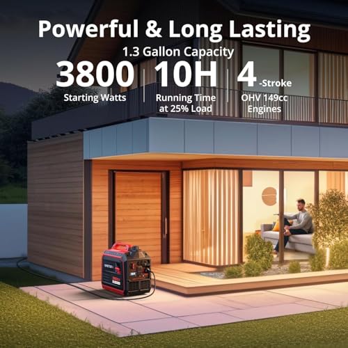AMERISUN 3800W Gas Powered Portable Inverter Generator, Quiet Generator with CO Sensor ECO Mode, Parallel Capable Long Run Time EPA Compliant for Tailgating Home Camping Emergency Use Lightweight