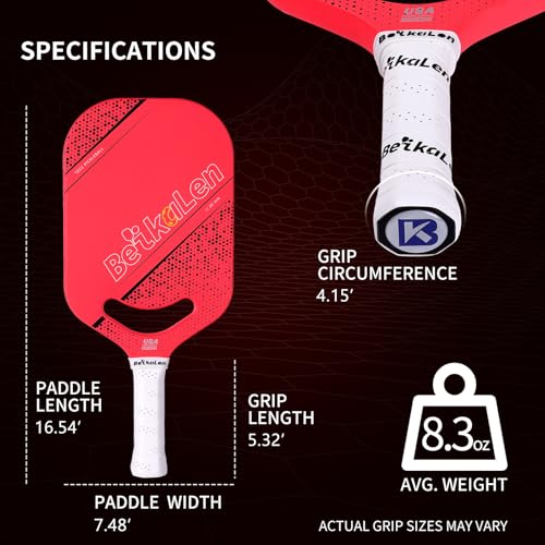 BKL BeikaLen USAPA Carbon Fiber Pickleball Paddle | T700 Carbon Friction Surface Pickleball Paddle | 20mm Honeycomb Core | The Pickle Ball Paddle Designed for Unmatched Control and Added Power RedN