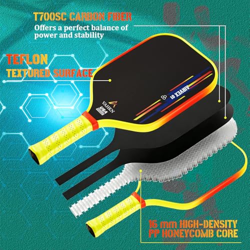 VAHKN Pickleball Paddles - T700 Carbon Fiber Pickleball Paddle - Lightweight & Durable,16mm Polymer Core-High Spin Surface for Power,Precision & Control - for All Skill Levels