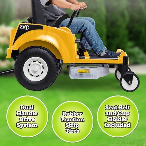 Kid Trax 12V Zero Turn Lawn Mower Tractor Toy - Riding Lawn Mower, Outdoor Toys, Kids Electric Car, Ride On Tractor, Dual Handle, Twist and Turn, Speed to 3MPH, Max Weight of 77lbs, Age 3-7, Yellow