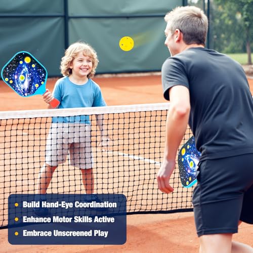 Qrooper Kids Pickleball Paddles Set of 2 Lightweight Design Small Grip for Easy Control Outdoor Indoor Games for Kids Ages 4-12 Beach Yard Lawn Camping Toys for Boys Girls Beginner Basket Stuffers