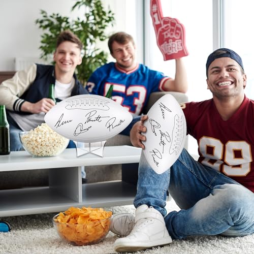 Hiboom Autograph Football with Acrylic Display Stand Air Pump Blank Gold Football for Trophy Anniversary High School College Coaching Gift Award Championship Party(1 Pc,White,Size 9)