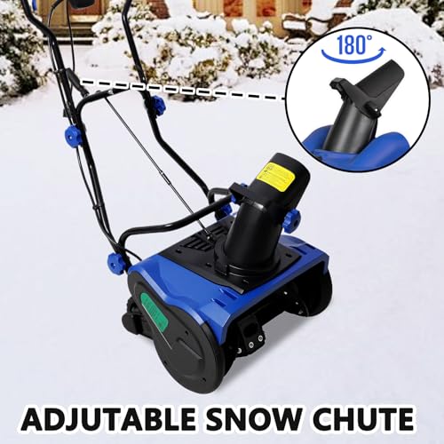 20 Inch Electric Snow Blower, Powerful 15 Amp Motor with 30 Foot Throwing Distance, Corded Snow Thrower for Easy Winter Cleanup on Driveways & Walkways, Blue