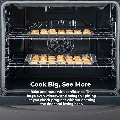 Kenmore 5.6 cu. ft. Front Control Electric Range Oven with 5 Elements - True Convection, Air Fry, Self Clean Oven, Temperature Probe, Ultra Durable Chrome Racks, Large Window - Stainless Steel
