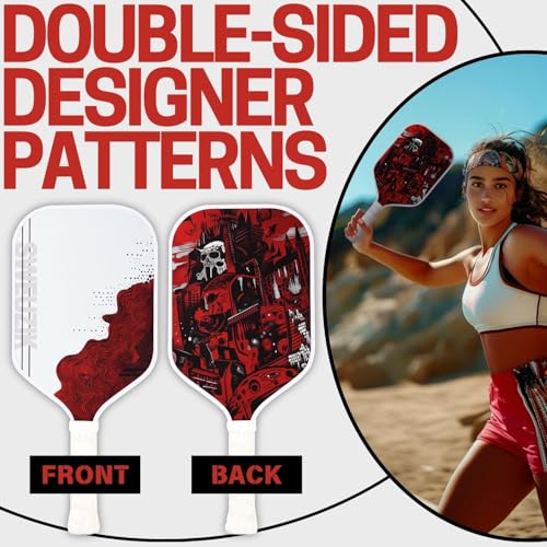 Raw Carbon Fiber Pickleball Paddles, Matte Surface Stylish Red Pickle Ball Paddle for Enhanced Spin & Control, 16mm PP Honeycomb Core Pickleball Racket, Pickleball Paddle Gifts for Beginner & Advanced