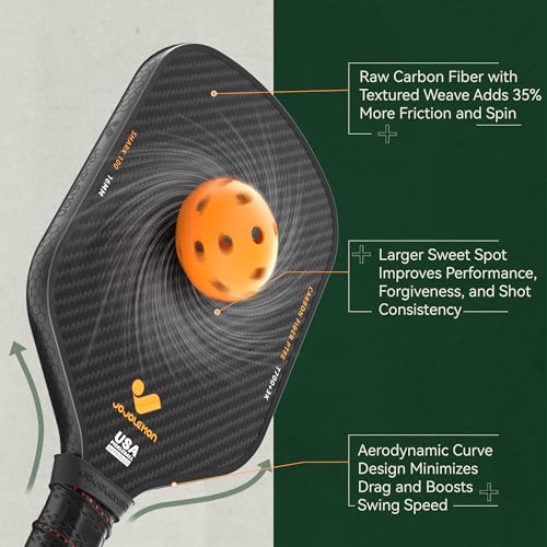 JOJOLEMON Pickleball Paddles Featuring a Raw Carbon Fiber Paddle Face and 16mm Power Polymer Core Pickleball Rackets Designed for Spin and Consistency