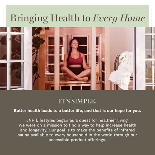 JNH Lifestyles Joyous 2-Person Low EMF FAR Infrared Sauna with Color Light Therapy for Home Indoor Spa Use - 7 Carbon Fiber Heaters, Canadian Hemlock Wood