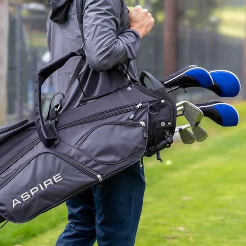 Aspire XD1 Men’s 14-Piece Golf Set – 460cc Titanium Driver, Wood, Hybrid, 6-PW Irons, Putter, Stand Bag, 3 Headcovers and Cover – Red, RH Regular
