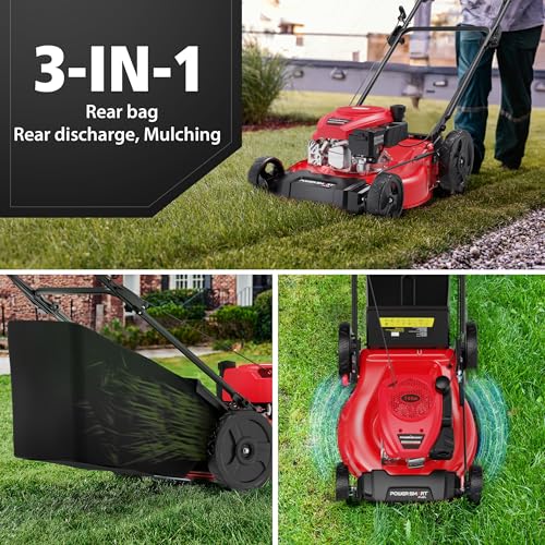 PowerSmart 21" 2-in-1 Push Lawn Mower, 144cc Engine, 3-in-1 with Bagging, High Wheels, Lightweight and Easy Assembly,Adjustable Cutting Height, Lightweight,for Garden Yard