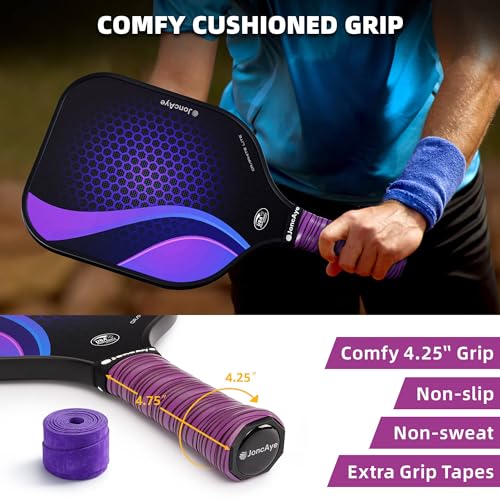 JoncAye Pickle-Ball Paddles Set of 2, Graphite Fiberglass Surface for Power & Control, USAPA Approved Rackets for All Ages, Beginners, Intermediate, with Outdoor Indoor Balls, Carry Bag, Grip Tape