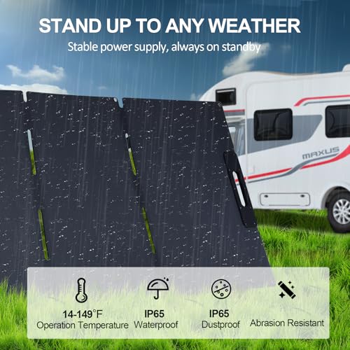 200 Watt Portable Solar Panel for Power Station, Foldable Solar Panel Solar Charger IP65 Waterproof, 200W Solar Panel Power Backup w/3 Kickstands MC4 Cable for Camping RV Blackout Off Grid Outdoor