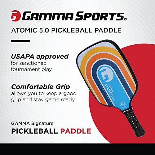 Gamma Sports 5.0 Pickleball Paddle, Graphite Pickleball Paddle with Polypropylene Core and Honeycomb Grip, Blue and Orange, 4 (1/4)