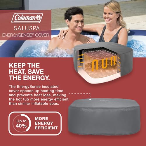 Coleman SaluSpa Atlantis AirJet Inflatable Hot Tub, 4 to 6 Person Square Portable Outdoor Spa with 140 Air Jets, App Control and EnergySense Insulated Cover, 71" x 28"