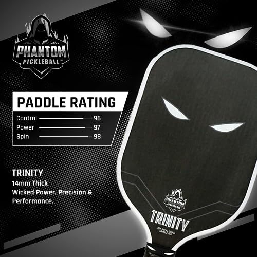 Phantom Pickleball Paddle Trinity 14mm - Carbon Fiber - USA Pickleball Approved - Max Grit and Spin Elongated Body Pickle Ball Paddle - Lightweight Pickleball Racket with C4 Polypropylene Core