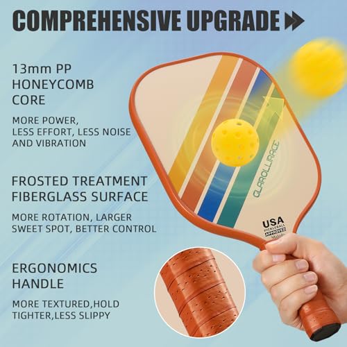 Pickleball Paddles Set of 2 Pickleball Rackets,USAPA Approved Pickleball Set of 2 Pickle Ball Paddles,Fiberglass Surface & PP Honeycomb Core,Breathable Handle,4 Indoor & Outdoor Balls,1 Duffel Bag