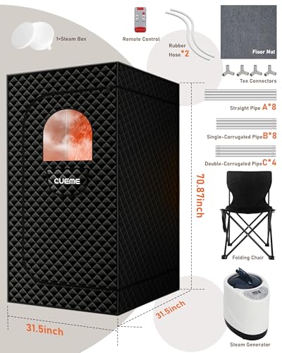 Portable Steam Sauna for Home with 3L 1200W Steamer, 9-Level Remote Control, Foldable Chair & Extra-Large Tent (2.6’ x 2.6’ x 5.9’) – Personal Sauna Box for Relaxation and Comfort