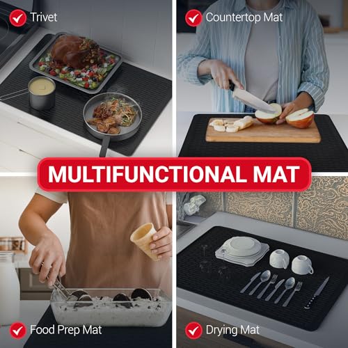 Thick Stove Top Cover for Electric Stove (28 x 20 Inch) Silicone Flat Range Mat for Glass Cooktop, Heat-Resistant Induction Protector Covers for Stovetop, Silicon Oven Topcover Protectors - Black